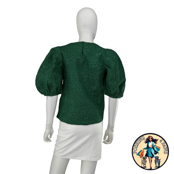 Hyacinth House NEW Green Jacquard Floral Puff Sleeve Noelle Blouse Size XS - Picture 6 of 8